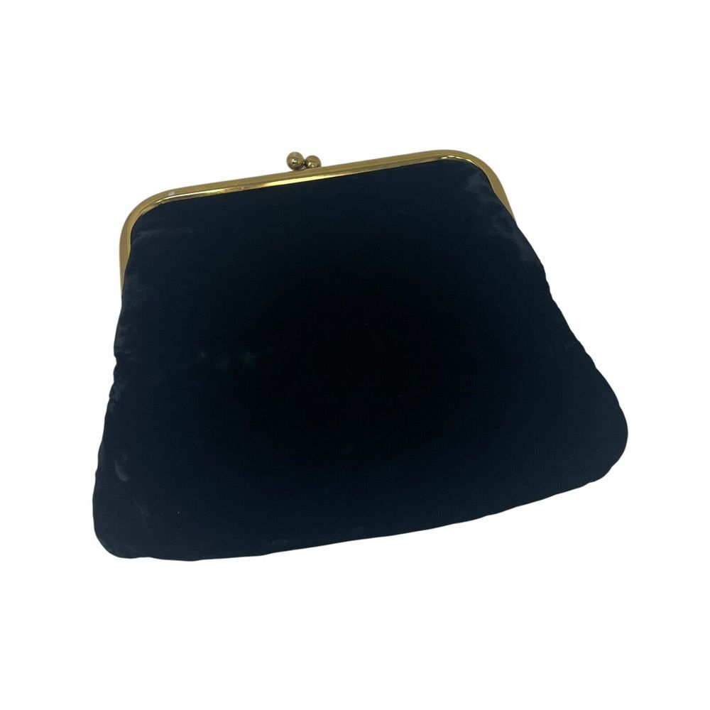 Vintage‎ Julius Resnick JR USA Vtg Black Velvet Clutch Purse Pouch w/ Kiss Clasp
